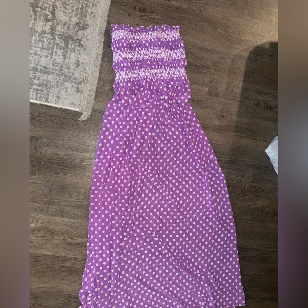 NWT Polka Dot print Purple maxi chiffon Dress for women size S see through